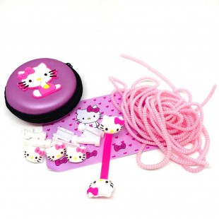 Kit Protector De Cables Hello Kitty Rosado + Estuche